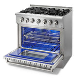 HRD3606ULP - 36 Inch Professional Dual Fuel LP Range in Stainless Steel