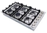 TGC3601 - 36 Inch Professional Drop-In Gas Cooktop with Six Burners in Stainless Steel